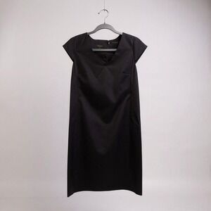 Talbots Womens Dress Size 6 Navy Pinstripe Sheath V Neck Cap Sleeve